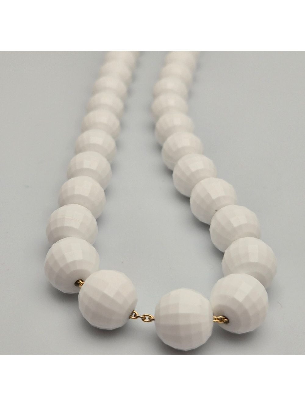 Vintage Monet White Faceted Bead Choker Necklace 16” + 2'' Ext